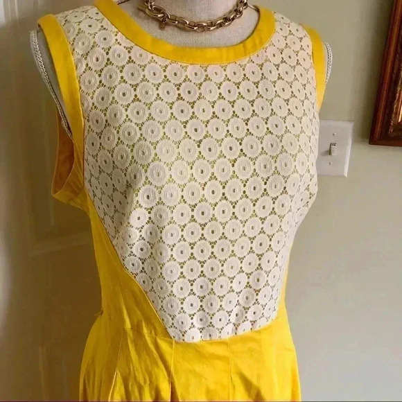 London Style Collection yellow and white mod fit and flair dress 12 - Picture 3 of 14